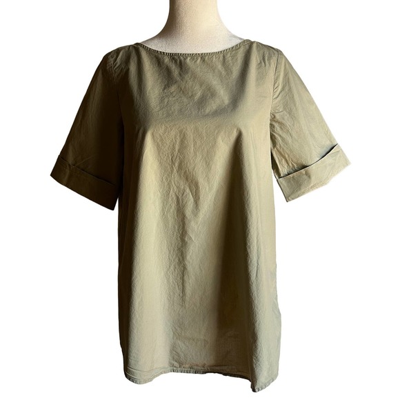 Cos Crisp cotton Short Sleeve Pleat Black top - Khaki - Size 2 - Picture 1 of 5